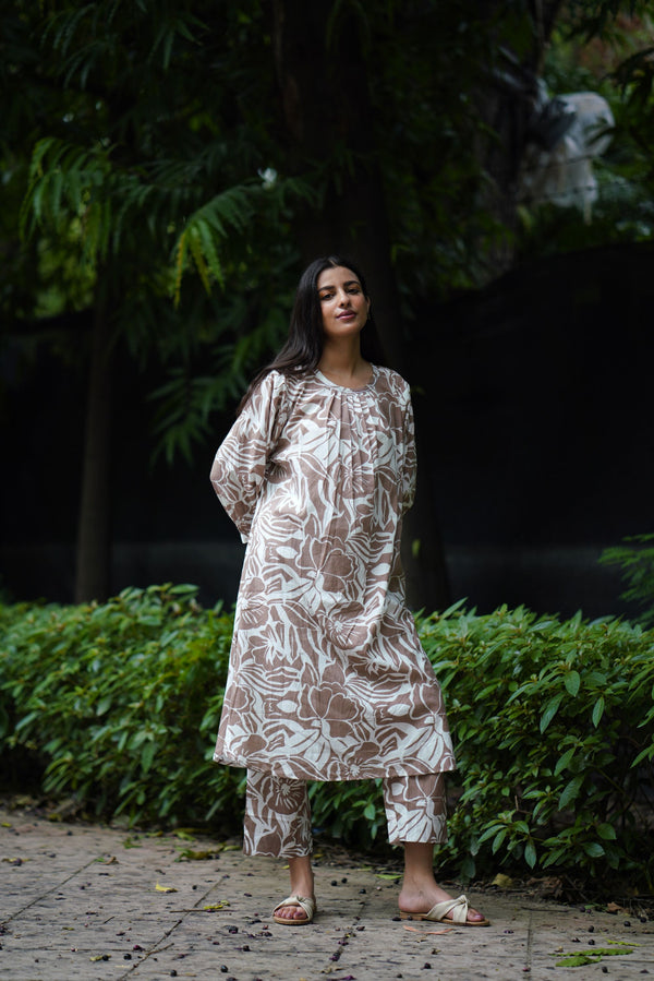 Sepia Floral Kurta Set (Set of 2)