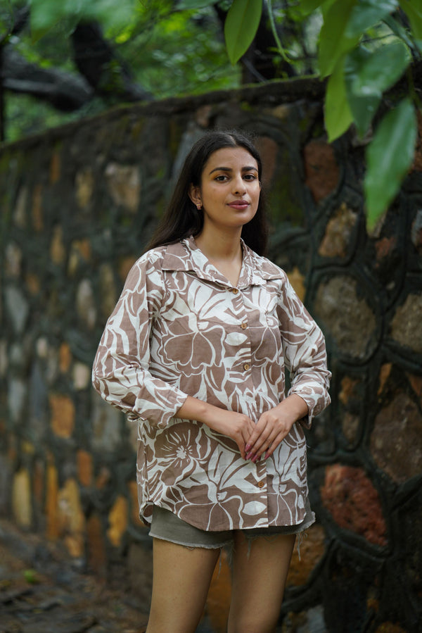Sepia Floral Oversized Shirt