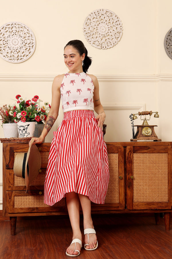 Red Stripes Midi Skirt