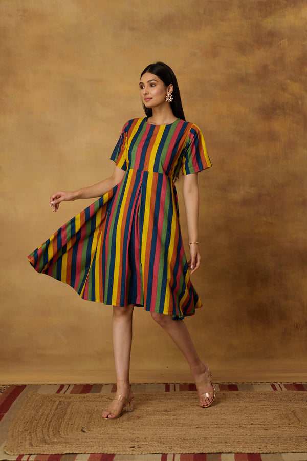 Rainbow Stripes Fit n Flare Dress