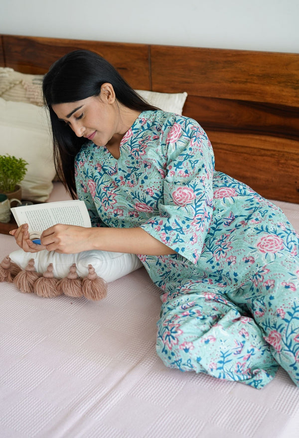Turquoise Rose Pj Set (With Matching Scrunchie)