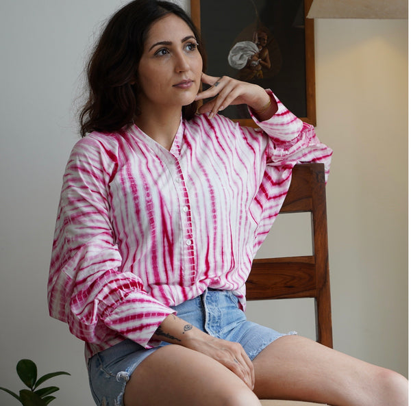 Shibori Shirt with Kimono Sleeves