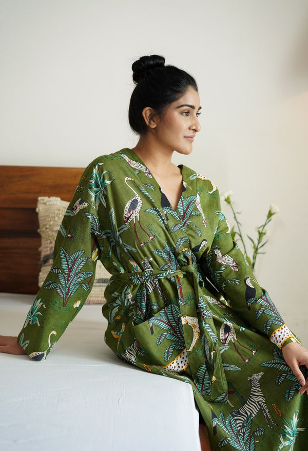 Jungle Joy Pure Cotton Robe Green