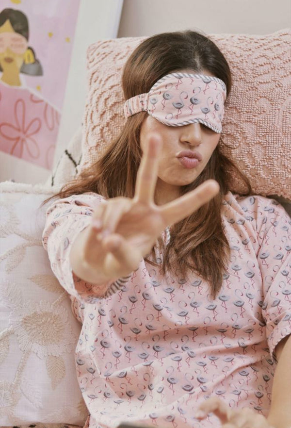Sleepy Flamingo! PJ set with eye mask (Salmon Pink)